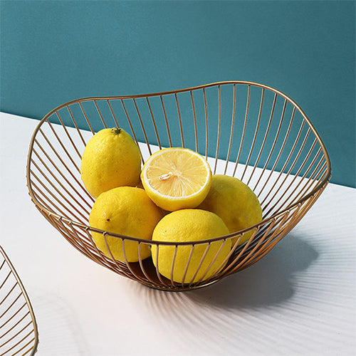 Lotus Leaf Shape Metal Wire Fruit Bowl Gold