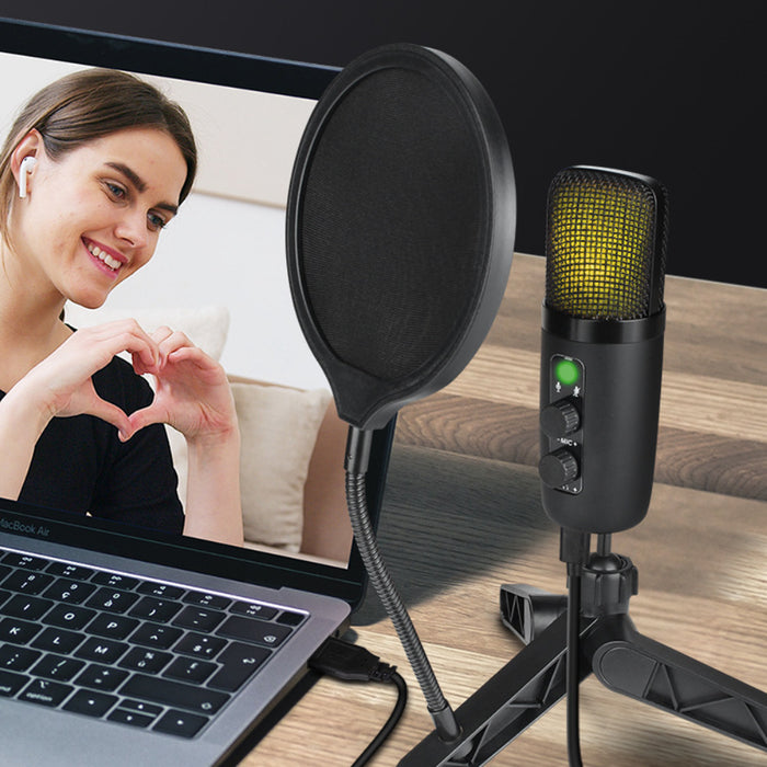 USB Condenser Microphone Set with RGB Lighting Effect