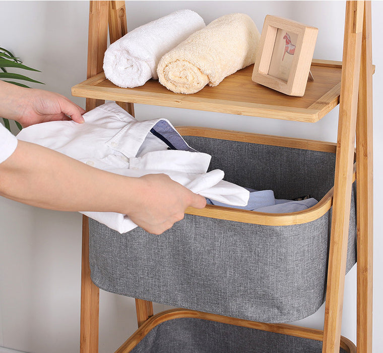 Bamboo 2 Tier Laundry Basket Rack