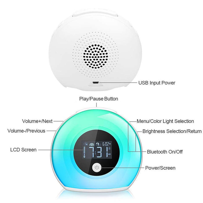 Wireless LED Night Lamp Alarm Clock and Bluetooth Speaker- USB Charging