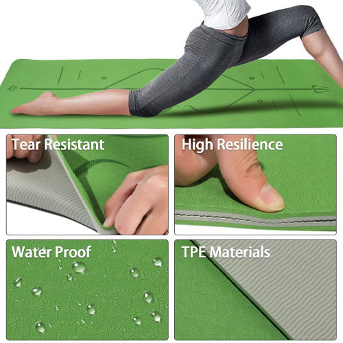 Yoga Mat With Alignment Marks Green