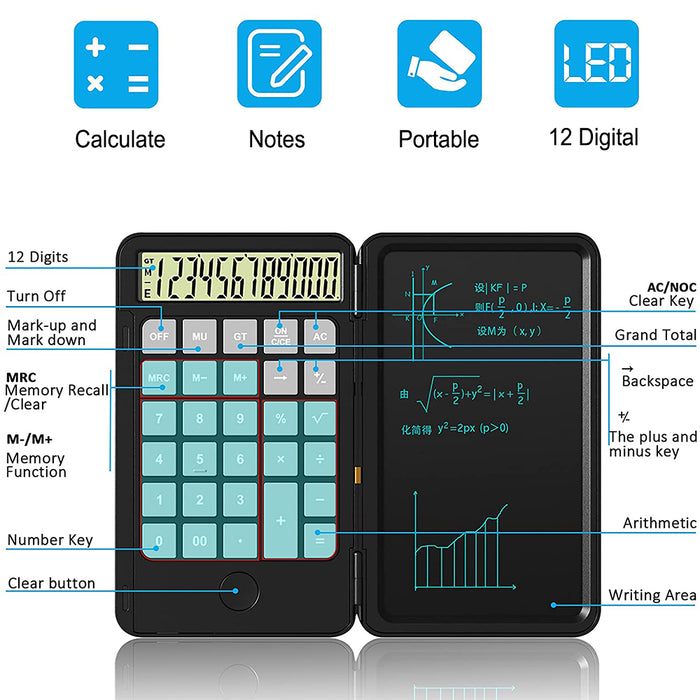 12-Digit Desktop Calculator with LCD Writing Screen- USB Charging