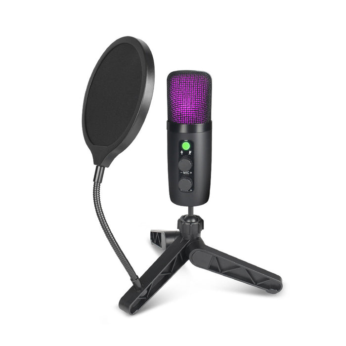 USB Condenser Microphone Set with RGB Lighting Effect