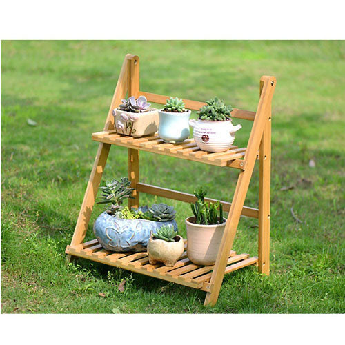 Foldable Bamboo Deco Plant Rack 2 Tier