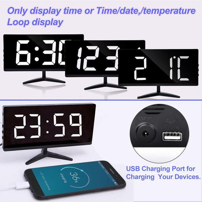 Frameless Touch Control Digital Alarm Clock- USB Interface