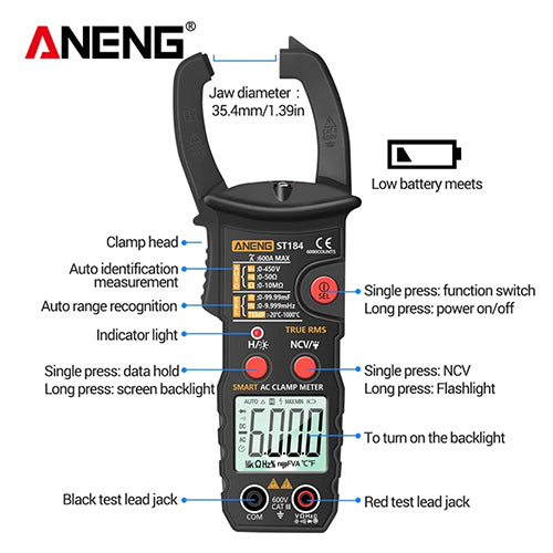 St184 Digital Clamp Multimeter 6000 Counts