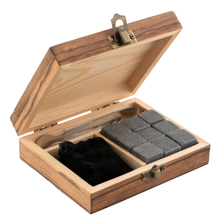 Nine Granite Whisky Stones Wooden Case Set