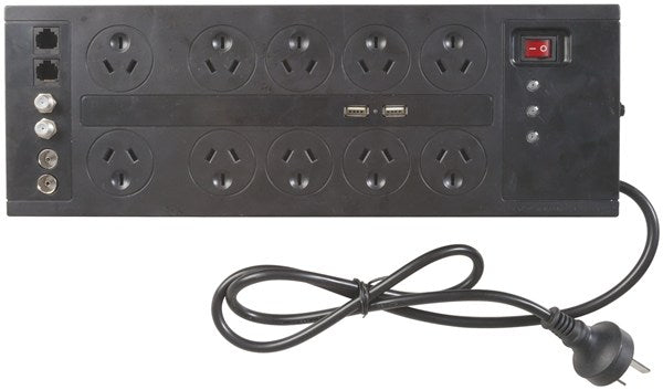 Urban 10 Way Home Theatre Surge Protected Powerboard