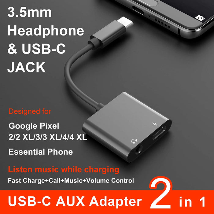 USB C to 3.5mm Audio Jack and Fast Charge Adapter - For Samsung Galaxy, Google Pixel, iPad Pro and More!