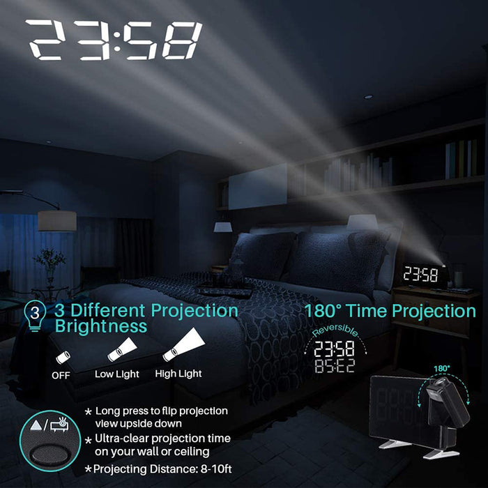 Projector FM Radio LED Display Alarm Clock- Battery Operated