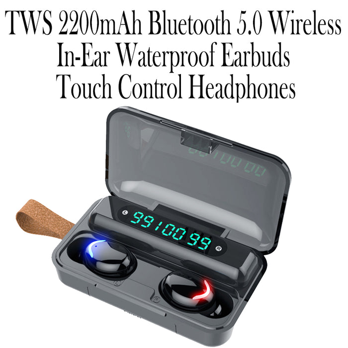 TWS 2200mAh Bluetooth 5.0 Wireless In-Ear Waterproof Earbuds Touch Control Headphones