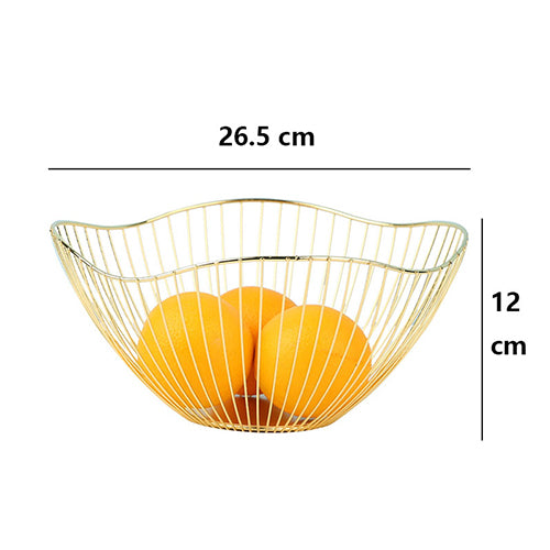 Lotus Leaf Shape Metal Wire Fruit Bowl Gold