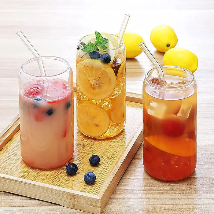 Drinking Glasses Set with Straws & Bamboo Lids