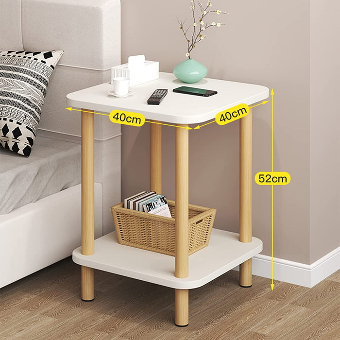 2-Tier Square Wooden Bedside Table