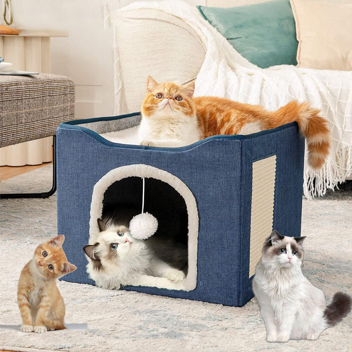 Cat House with Hanging Ball & Scratch Pad