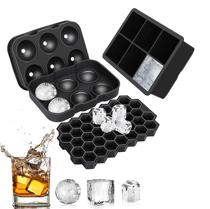 Silicone Ice Cube Molds Set - 3 Pack, Slow-Melting & Non-Stick, Large 4.8/5cm Ice Balls/Cubes, BPA-Free, Odourless with Funnel