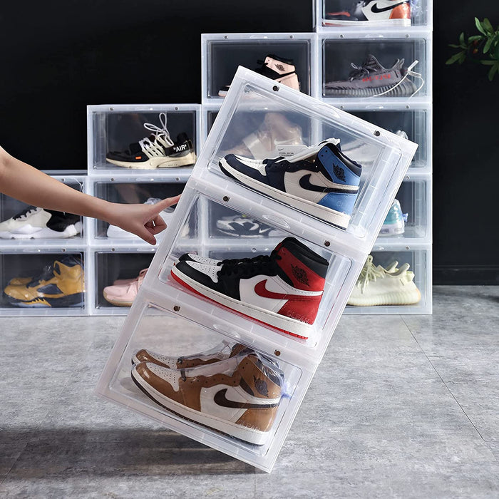 Stackable Clear Sneaker Shoe Box Organizer With Lids 2 Pack