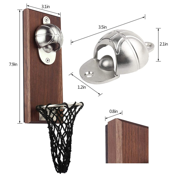 Wall Mounted Basketball Themed Bottle Opener with Catch Ring