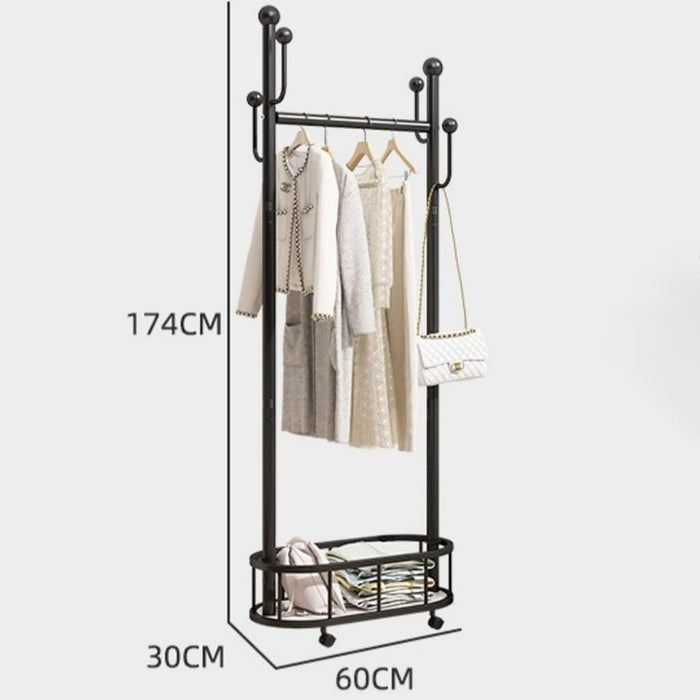 Clothes Rack On Wheels with Storage Basket