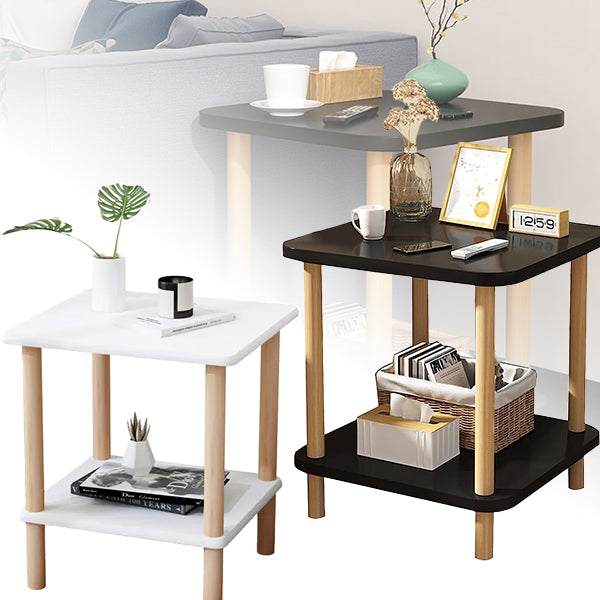 2-Tier Square Wooden Bedside Table