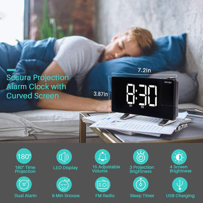 Projector FM Radio LED Display Alarm Clock- Battery Operated