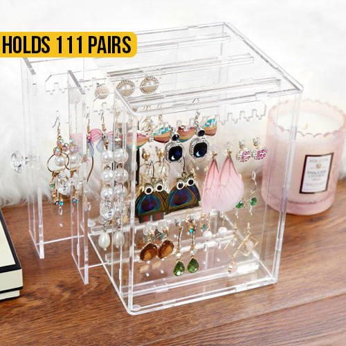 Acrylic Earring Display Storage Box - Holds 111 Pairs