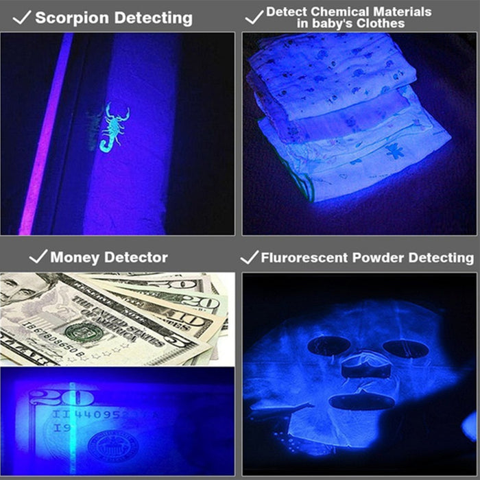 Mini LED Zoomable UV Flashlight Ultraviolet Flashlight Black Light Fake Bill and Urine Stain Detector- Battery Operated