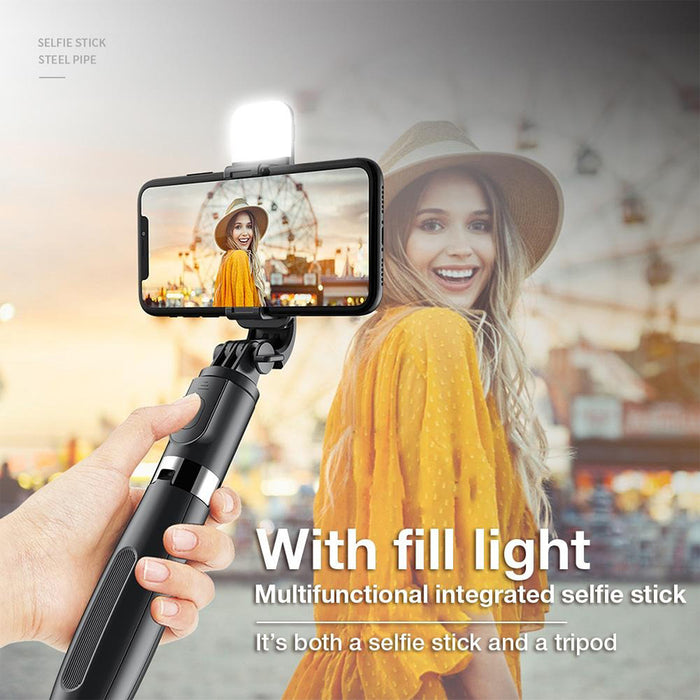 2-in-1 Foldable Monopod and Tripod with Remote Control Shutter Fill Light