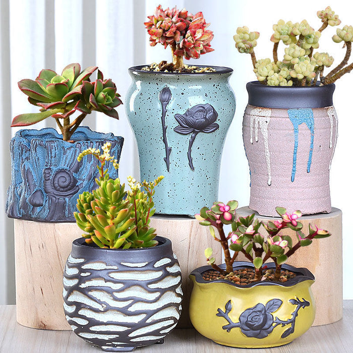 Elegant Garden Ceramic Succulent Pots - 5 Piece Set