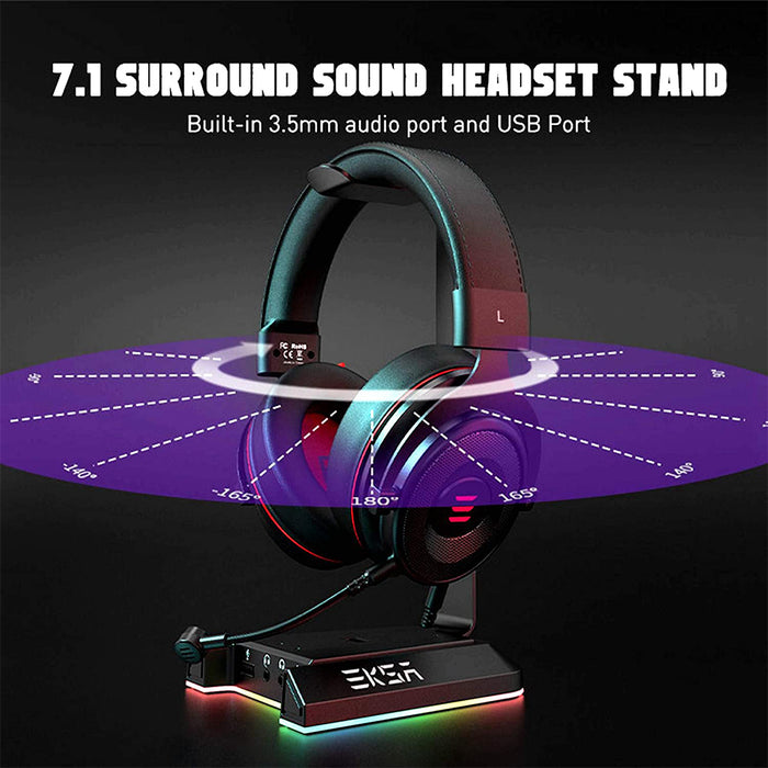 Gaming Headset Stand with 7.1 Surround Sound & USB Ports