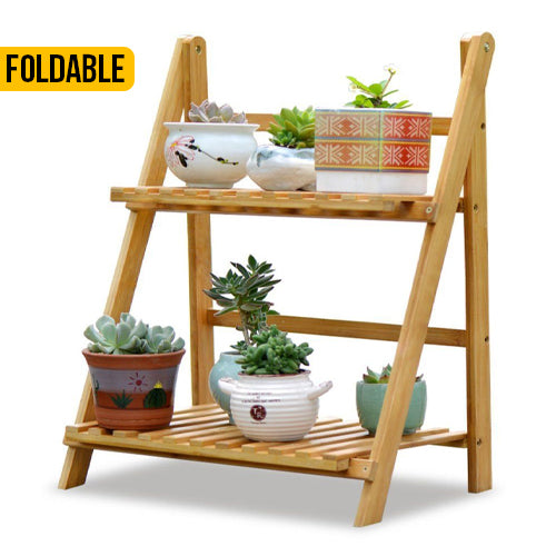 Foldable Bamboo Deco Plant Rack 2 Tier