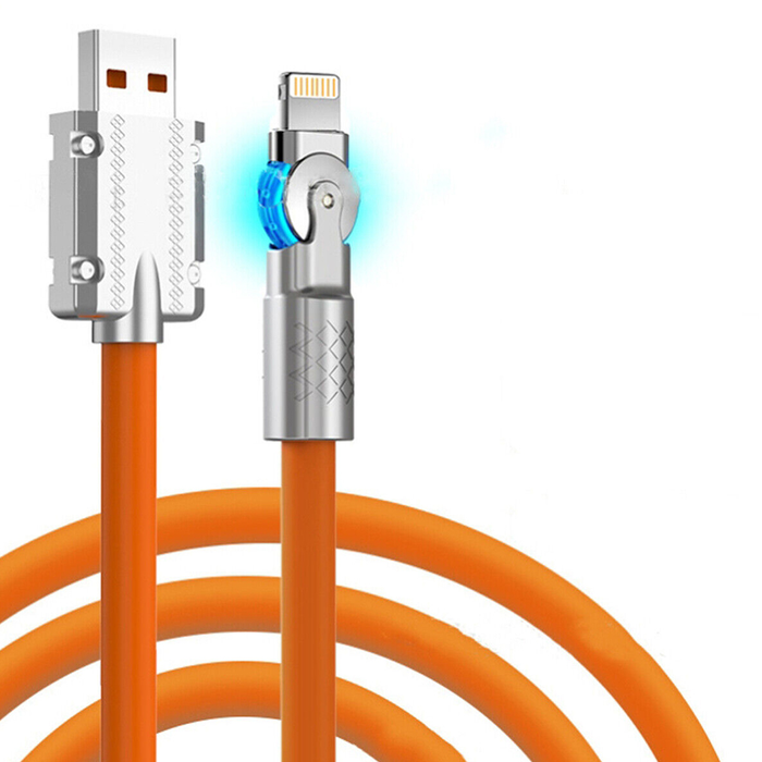 Fast Charging 180cm Rotating Cable - Lighting Orange Zinc Alloy TPU - 6A, 120W