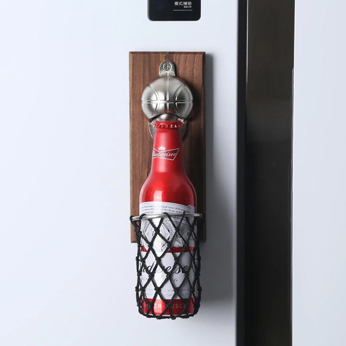 Wall Mounted Basketball Themed Bottle Opener with Catch Ring