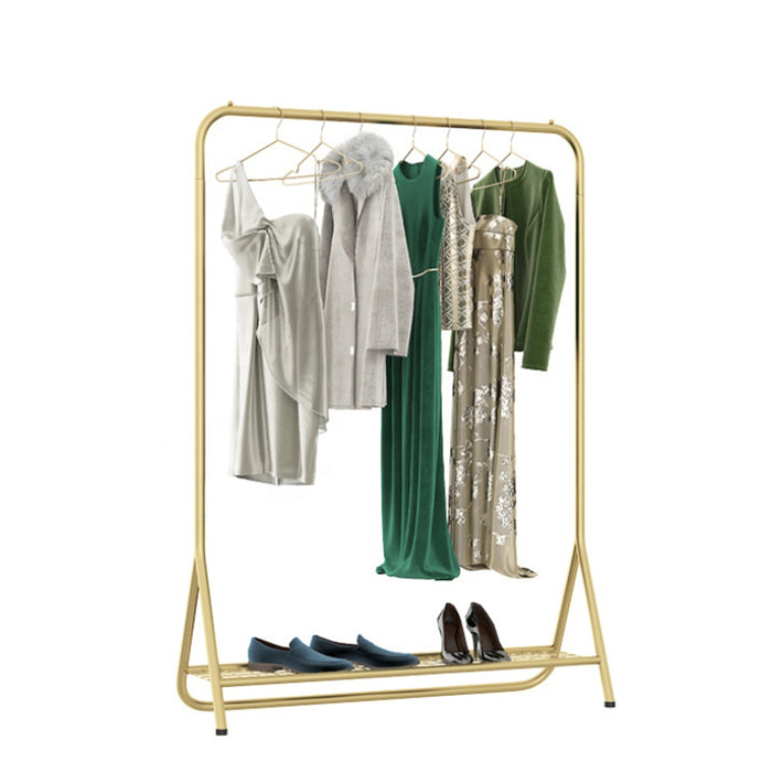 Metal Garment Clothes Rack With Lower Storage Shelf Glod