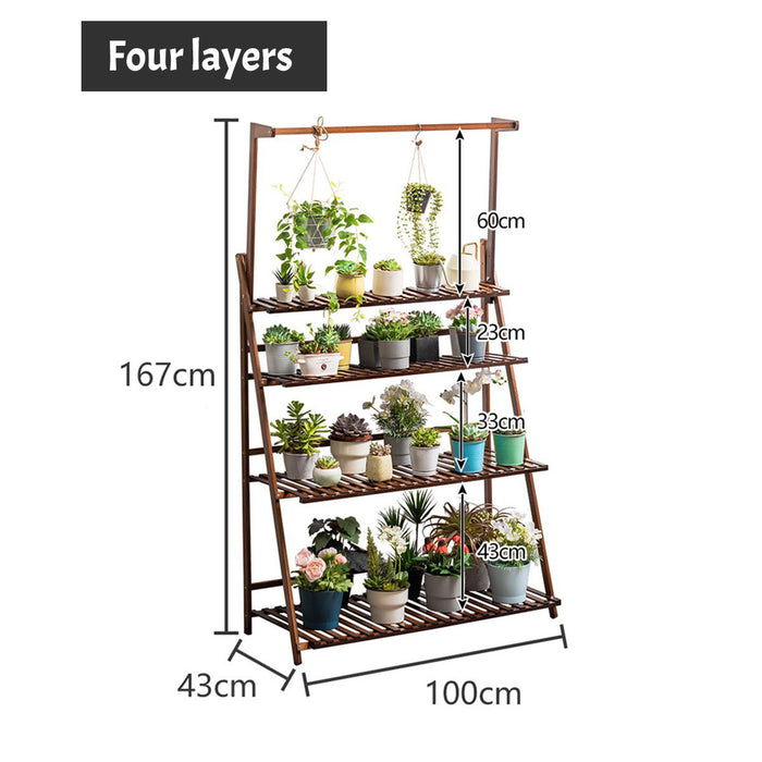 4 Tier Bamboo Foldable Hanging Plant Stand 100cm