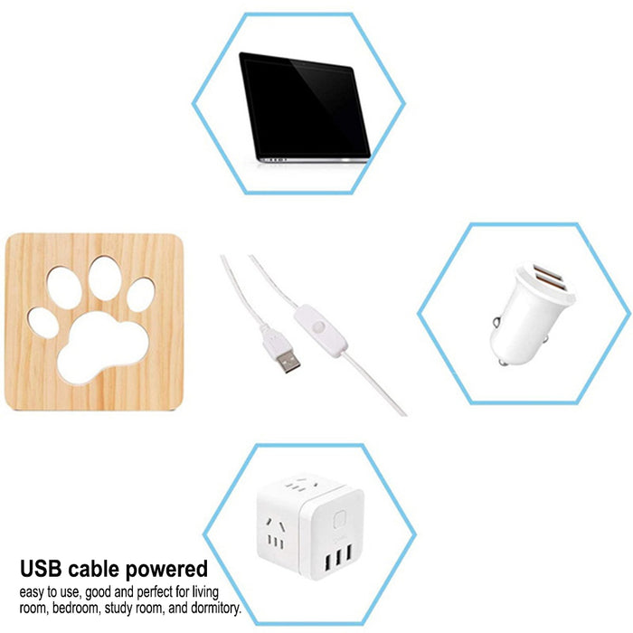 USB Plugged-in Wooden Dag Paw Print LED Night Decorative Lamp