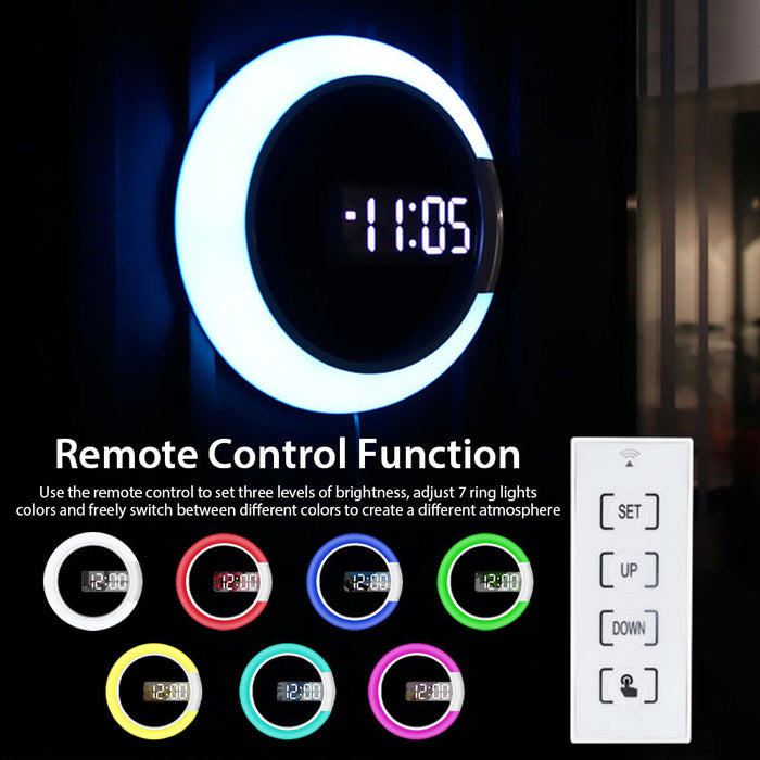 USB Plugged-in 3D LED Wall Clock Digital Alarm Clock and Lamp