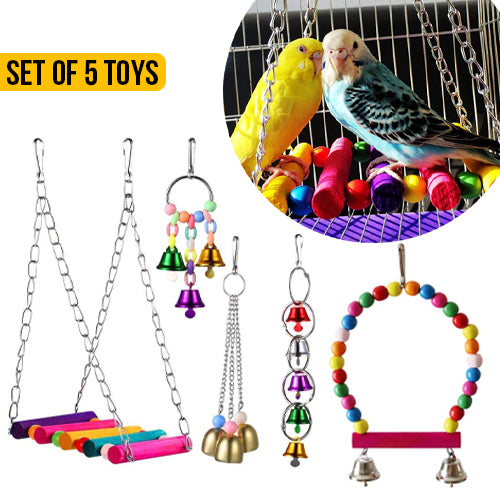 Bird Parrot Toys Hanging Bell Hammock Set 5 Piece Set