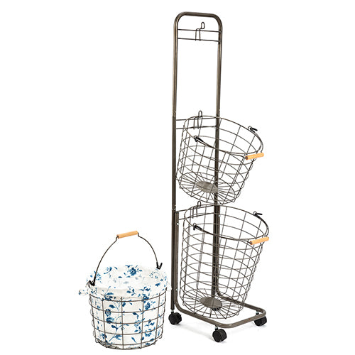 3 Tier Rolling Laundry Hamper With 3 Removable Wire Basket