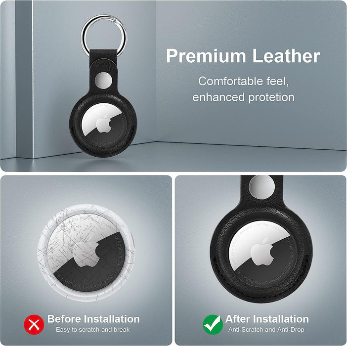 4-Pack PU Leather Keychain for Apple AirTag: Durable, Scratch-Resistant, Fashionable & Versatile