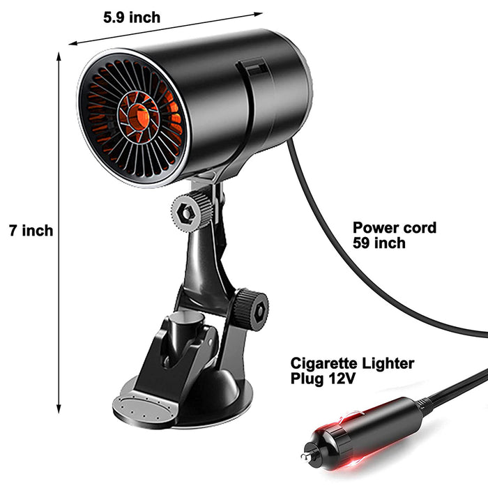 2 IN 1 Portable 12V  Fast Car Heater Windshield Defogger and Defroster with Suction Holder Cigarette Lighter Plugged-In
