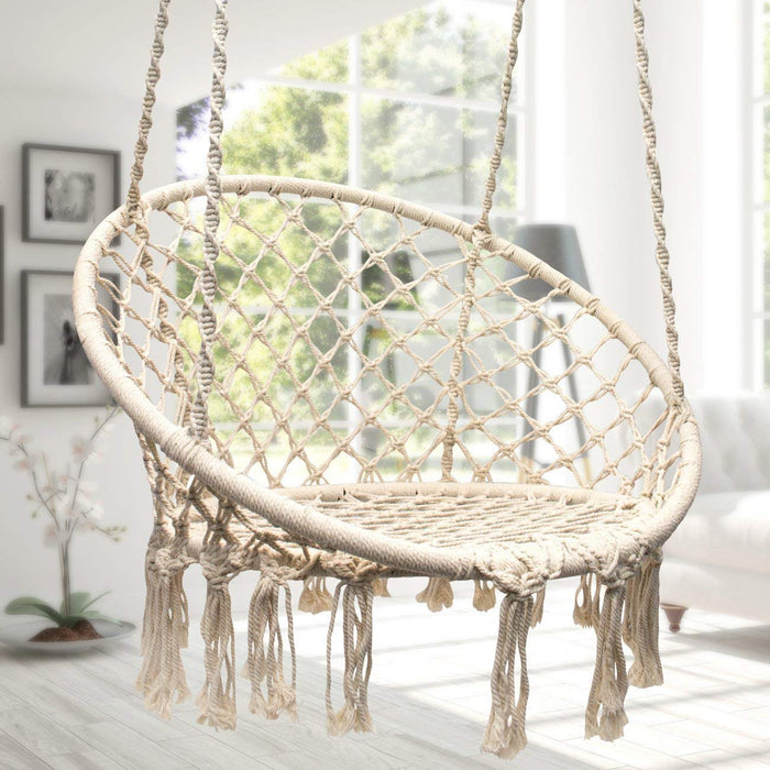 Handmade Macrame Swing Hammock Chair White