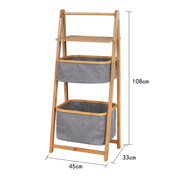 Bamboo 2 Tier Laundry Basket Rack