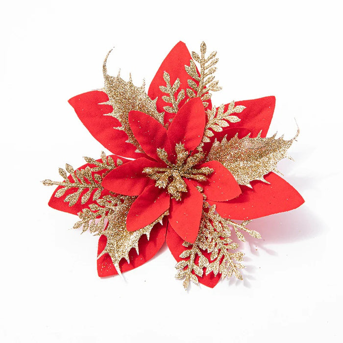 Christmas Glitter Flowers Decorations - 15 Pack