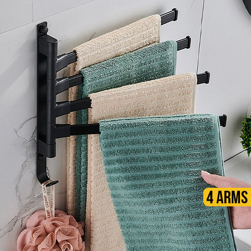 Four Arm Bathroom Towel Rack Black 180 Degree Rotation