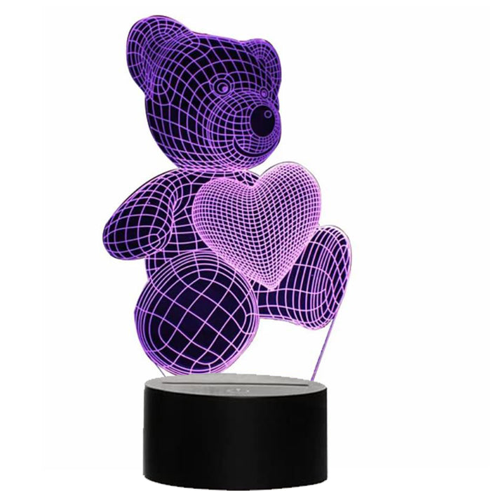 3D Acrylic Teddy Bear 7 Color Bedside Table Light- USB Powered