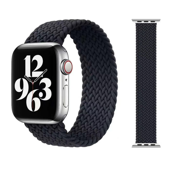 Black Nylon Solo Loop Bands for Apple Watch (38/40/41mm) L - Stretchable and Adjustable Compatible with Series 1-7 Smartwatches