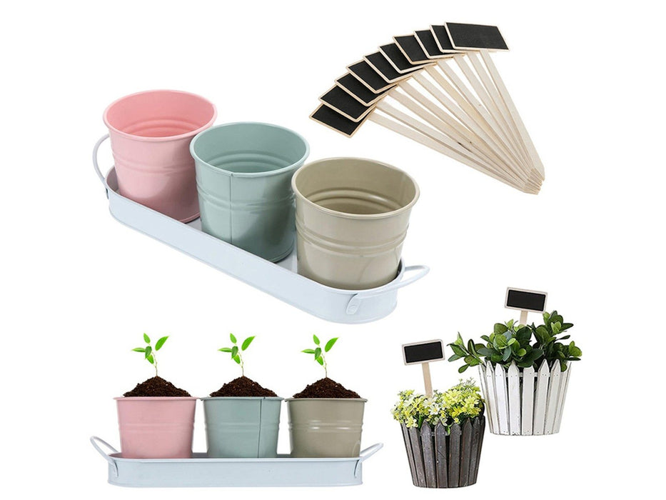 Metal Flower Pot & Mini Wooden Chalkboard Set