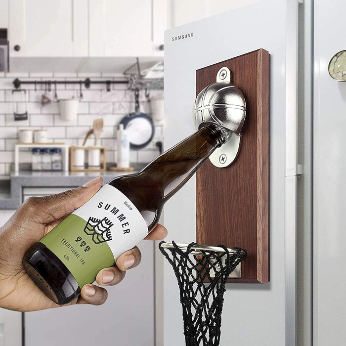 Wall Mounted Basketball Themed Bottle Opener with Catch Ring