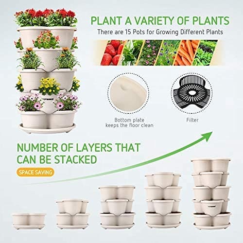 Vertical Stackable Planter For Flowers Herbs 5 Tier